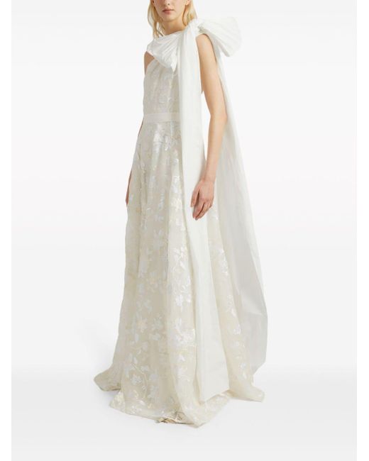 Erdem White Hanne One-shoulder Embroidered Gown