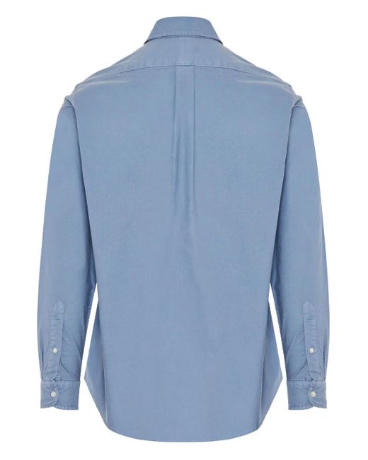 Polo Ralph Lauren Blue Embroidered-Logo Cotton Shirt for men