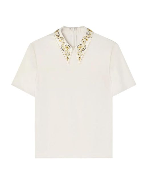 Versace Top Met Verfraaide Kraag En Korte Mouwen in het White