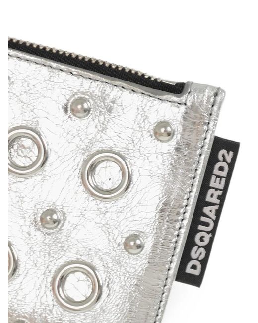 DSquared² Gray Eyelet-Embellished Studded Card Holder