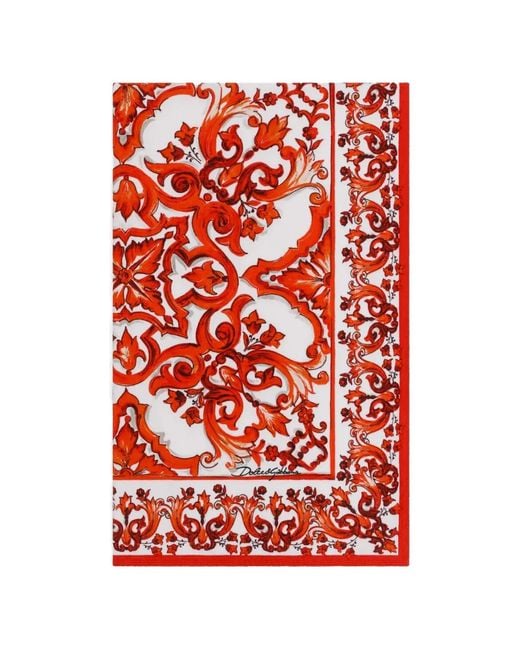 Dolce & Gabbana Red Majolica-Print Terry Beach Towel