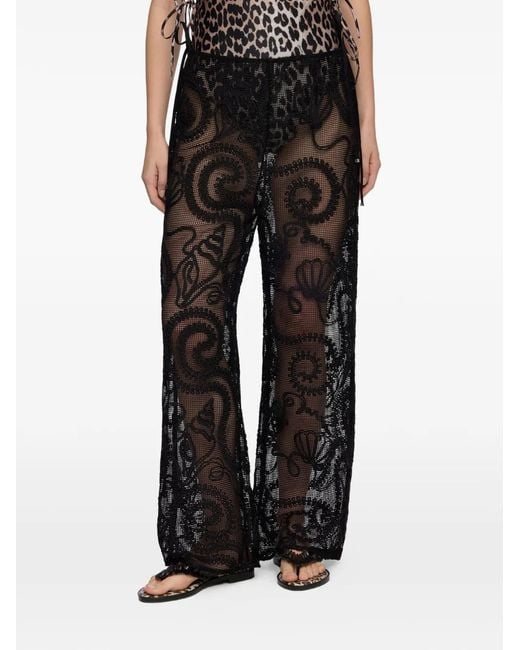 Ganni Black Patterned Net Trousers