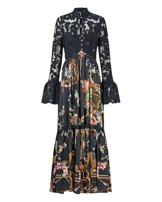 Camilla Black Lace-Bodice Floral Maxi Dress