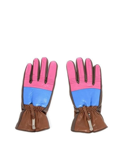 DSquared² Pink Colour-Block Leather Gloves for men
