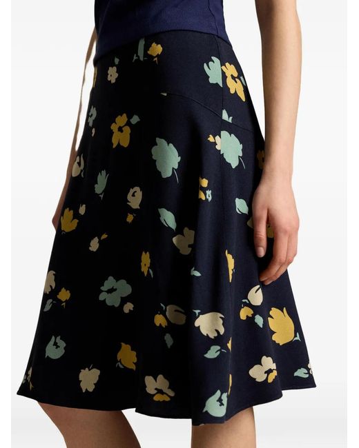 Polo Ralph Lauren Blue Floral-Print Crepe Skirt