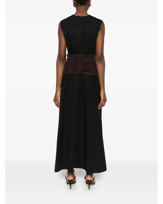 Tory Burch Black Ruched-Detail Sleeveless Midi Dress