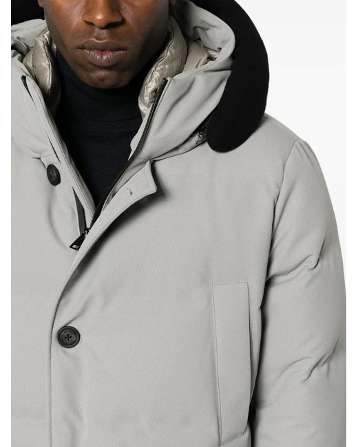 Woolrich Gray Button-Fastening Hooded Down Jacket for men