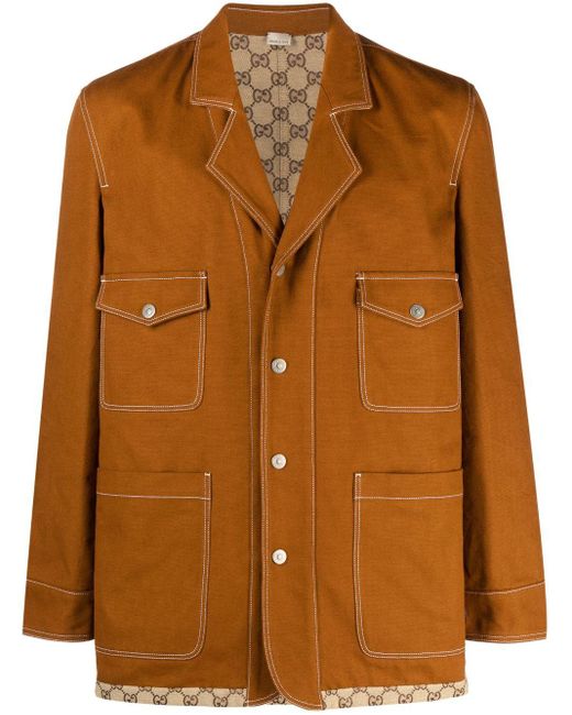 Gucci Brown Monogram-pattern Reversible Jacket for men
