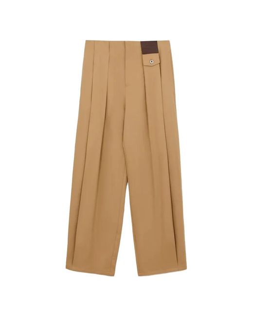 Loewe Natural Pleated Leather-Patch Trousers for men