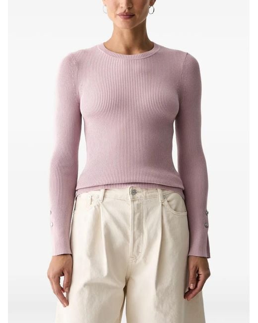 Guess Pink Ellie Ribbed-Knit Button-Cuff Sweater