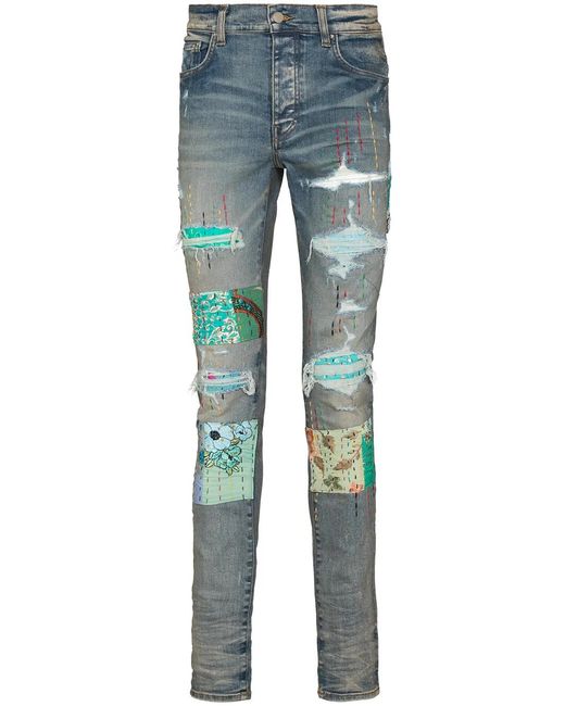 Amiri Blue Quilted Patch-Detail Slim-Fit Jeans for men