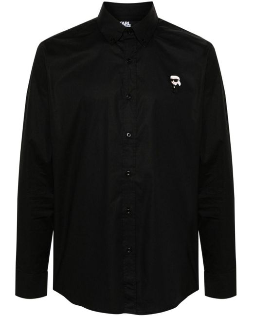 Karl Lagerfeld Black Logo-appliqué Poplin Shirt for men