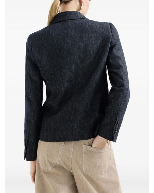 Brunello Cucinelli Blue Blazer En Sergé À Effet Denim