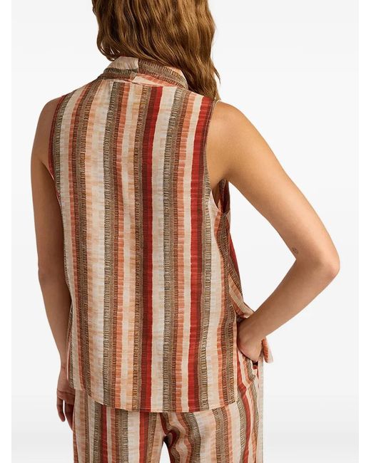 Momoní Brown Kiri Striped V-Neck Shirt
