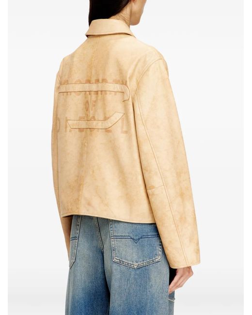 DIESEL Natural L-Amar-A-Fem-S1 Embossed-Logo Leather Jacket