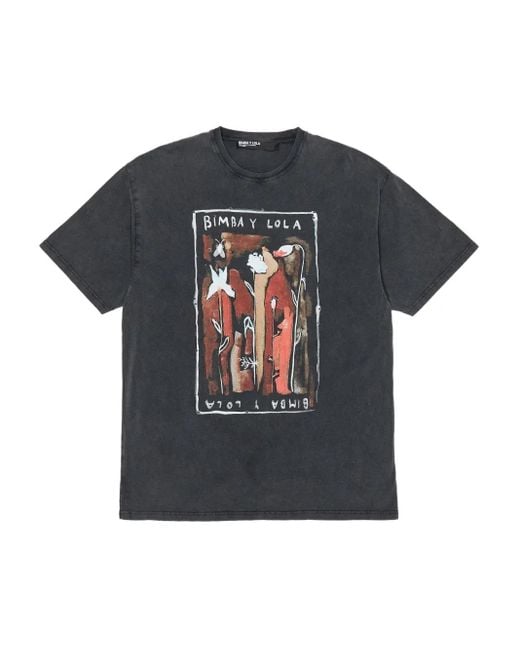 Bimba Y Lola Black Graphic-Print Cotton T-Shirt