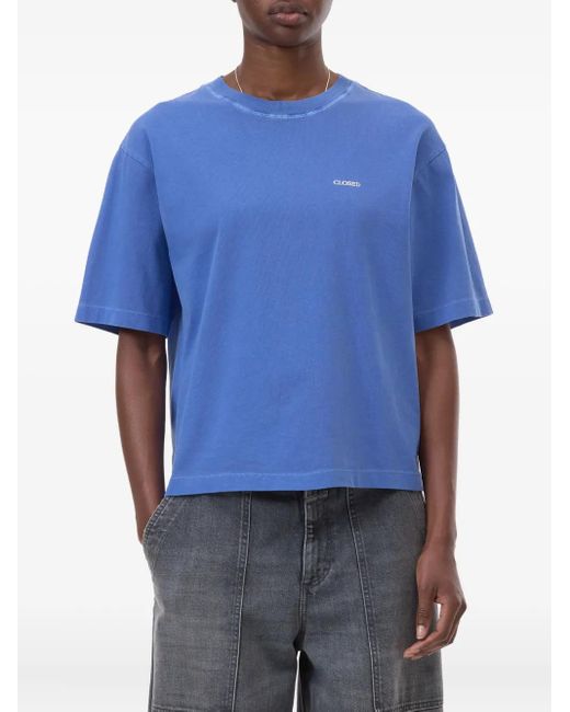 Closed Blue Crew-Neck Logo-Detail T-Shirt