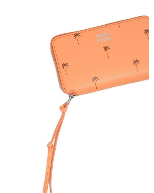 Bimba Y Lola Orange Palms Zip Leather Wallet