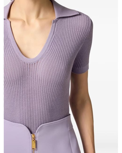 Elisabetta Franchi Purple Knit Polo Shirt With Printed Logo