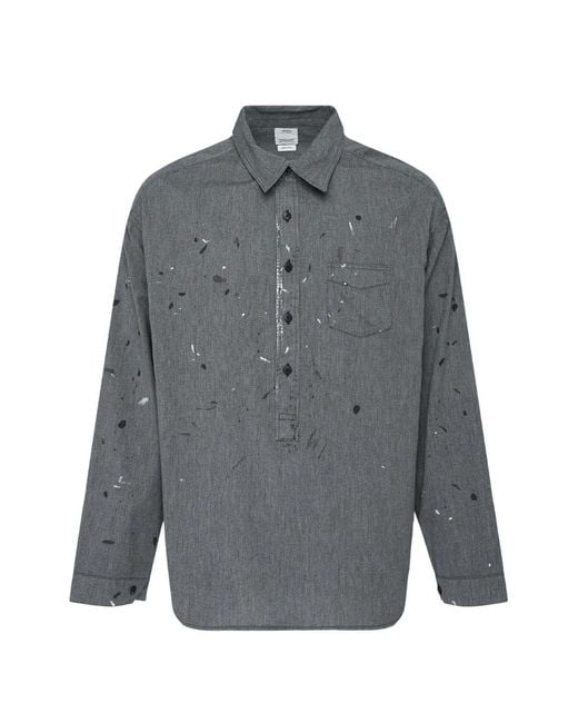 Visvim Gray Paint-Splatter Chambray Shirt for men