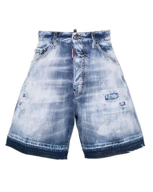 DSquared² Blue Distressed Washed-Denim Shorts for men