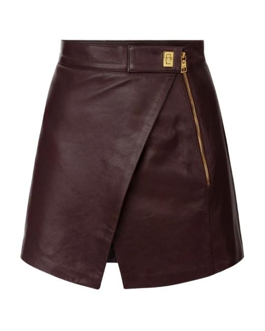 Elisabetta Franchi Brown Asymmetrical Leather Mini Skirt
