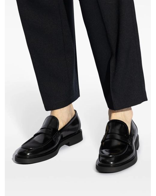 Gianvito Rossi Black Harris Polished-Leather Penny Loafers for men