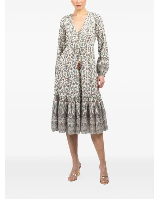 Veronica Beard White Vani Tiered Paisley-Print Midi Dress