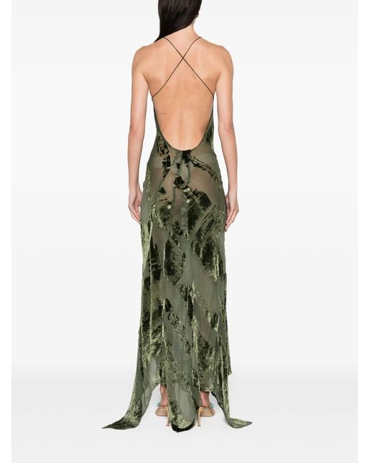 Roberto Cavalli Green Velvet Devoré Maxi Dress