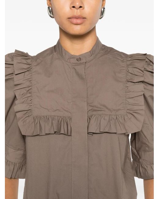By Malene Birger Brown Oia Ruffled Puff-Sleeve Blouse