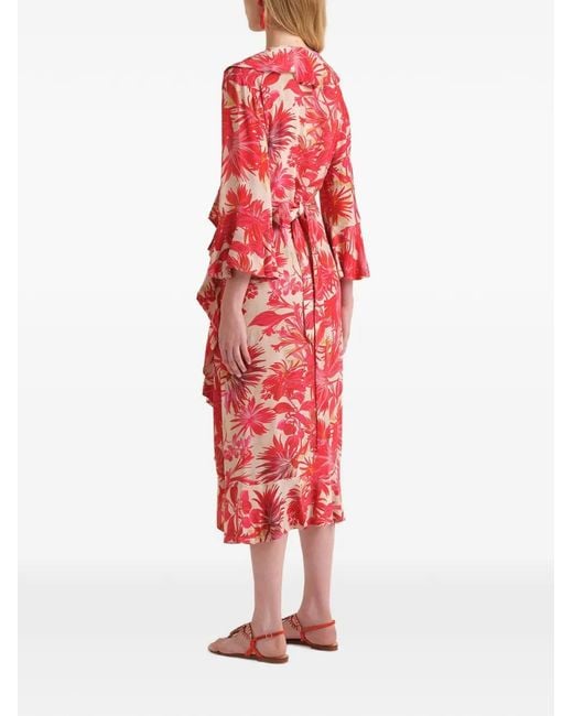 Maliparmi Red Robe Mi-Longue À Fleurs