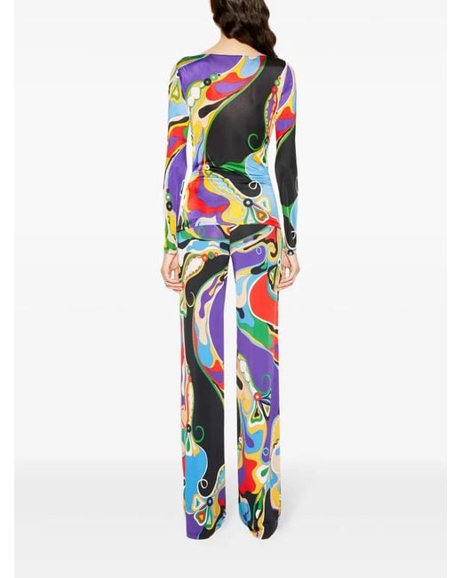 Emilio Pucci Red Cowl-Neck Abstract Print Blouse
