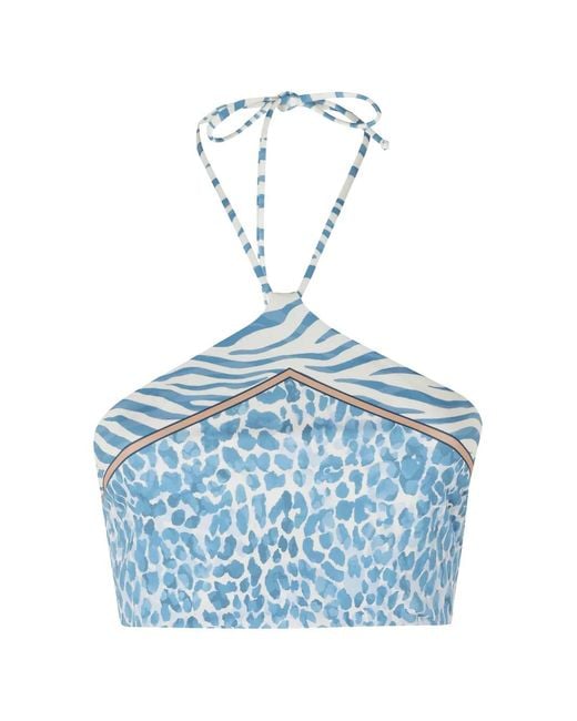 Mc2 Saint Barth Blue Nairobi Animal-Print Bikini Top