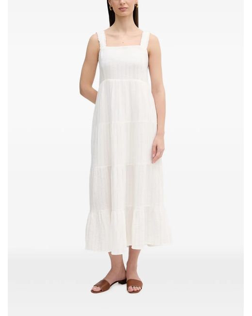 DKNY White Tiered Striped Dress