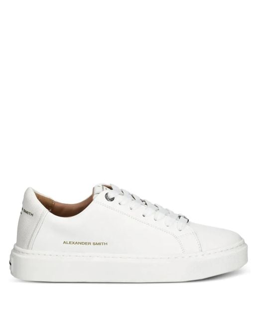 Alexander Smith White Leather Lace-Up Sneakers for men