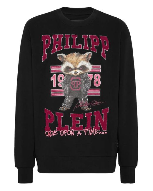 Philipp Plein Black Raccoon-Embellished Cotton Sweatshirt for men