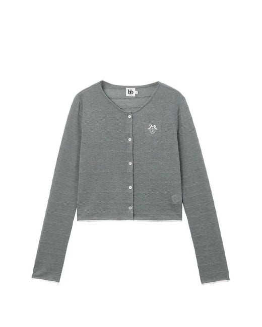 B+ AB Gray Embroidery Cropped Cardigan