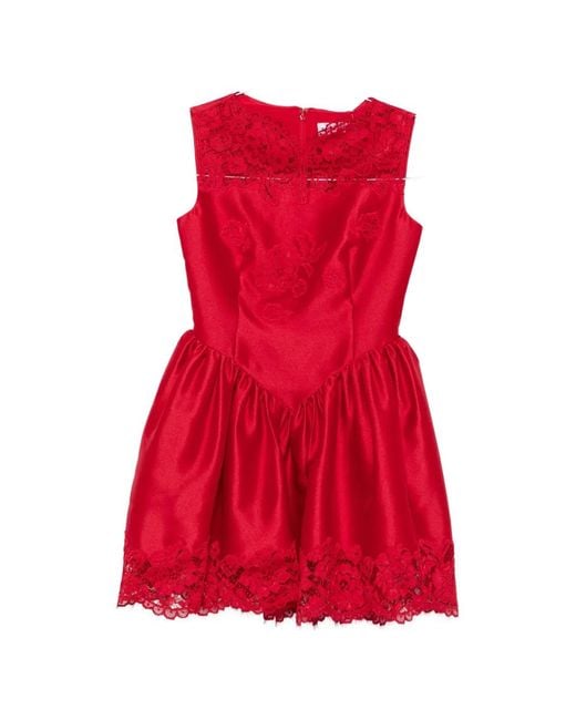 Self-Portrait Red Lace-Trim Mini Dress
