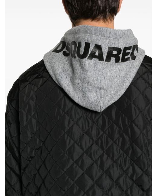 DSquared² Black Quilted Hooded Jacket for men