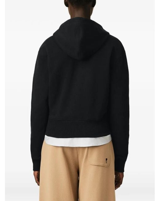 AMI Black Zipped Cotton Hoodie With Ami De Coeur