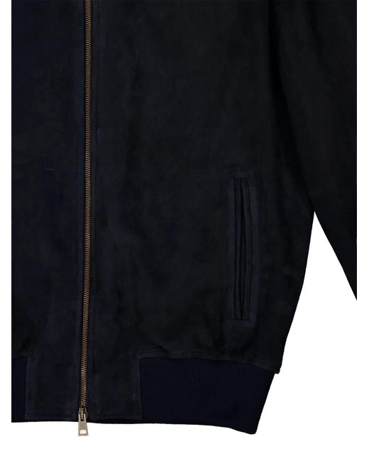 Boglioli Blue Zipped Leather Bomber Jacket for men