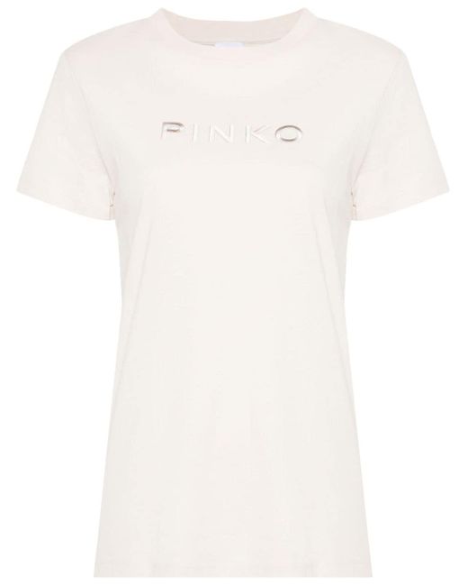 Pinko Katoenen T-shirt Met Geborduurd Logo in het White
