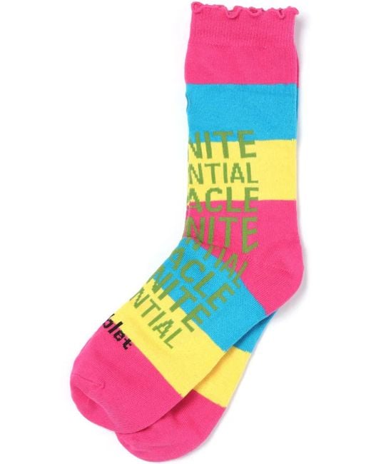 Doublet Pink Slogan-Print Striped Socks for men
