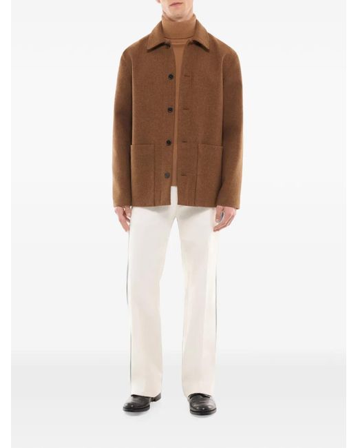 Fursac Brown Classic-Collar Patch-Pocket Coat for men
