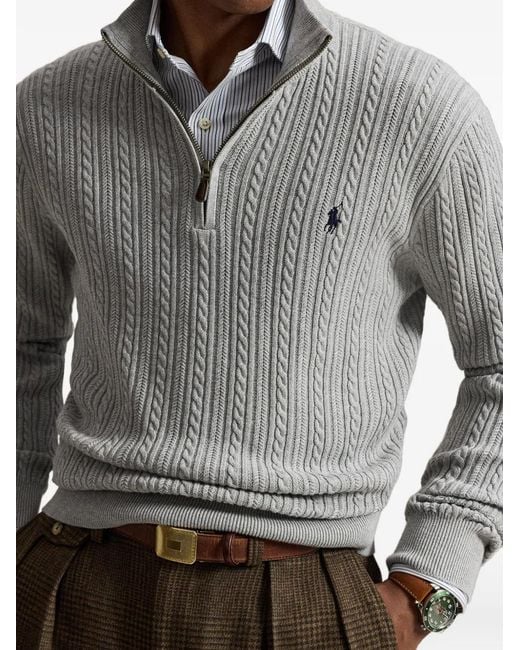Polo Ralph Lauren Gray Cable-Knit Quarter-Zip Sweater for men