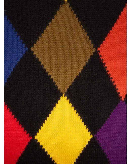 LaDoubleJ Black Argyle-Check Knitted Scarf
