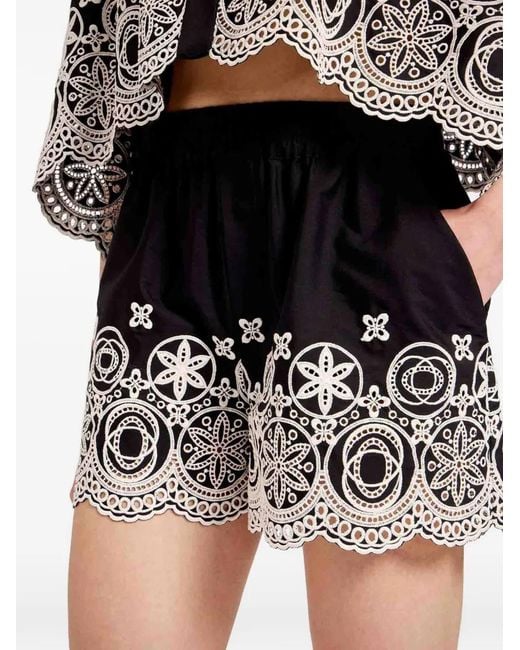 LaDoubleJ Black Pull-Up Sangallo-Embroidered Mini Shorts