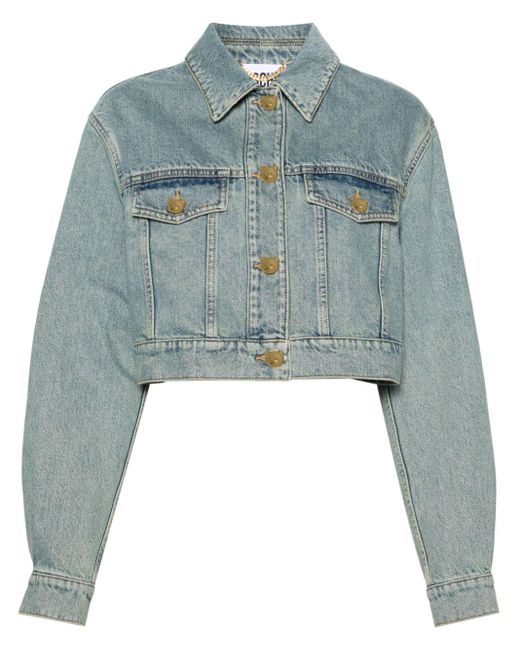 Moschino Blue Teddy Bear-buttons Cropped Denim Jacket