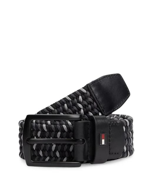 Tommy Hilfiger Black Denton Braided Leather-Trim Belt for men