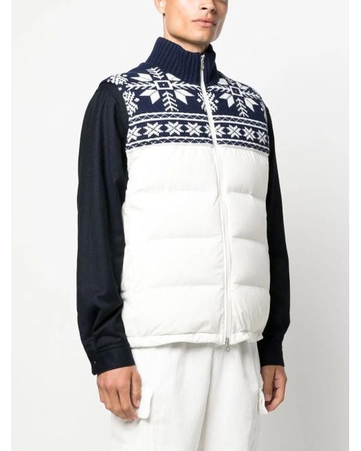 Brunello Cucinelli Blue Fair Isle Panelled Gilet for men